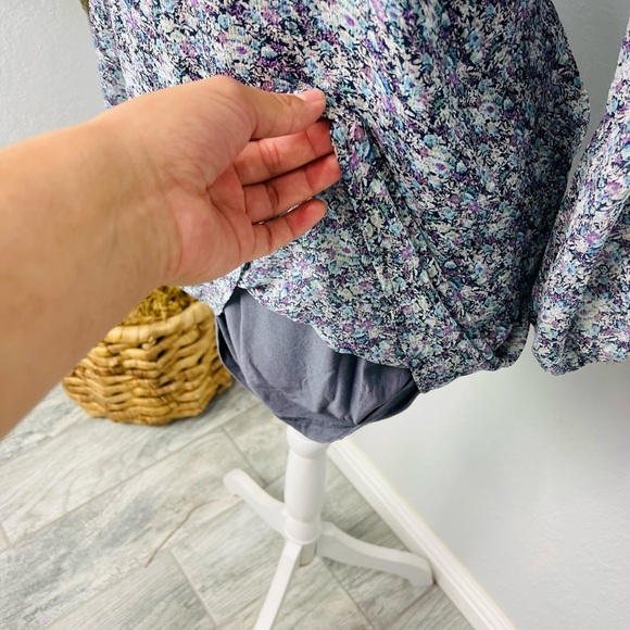 For Love & Lemons Purple Floral Long Sleeve Off Shoulder Pocket Tunic Mini Dress - Picture 4 of 8